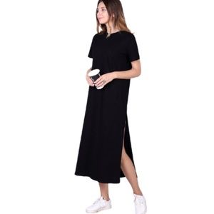 Zara T-Shirt Maxi Dress with Side Slits, Black S